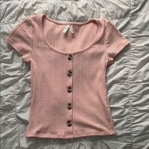 Juniors’ Mudd Ribbed Button Front Tee